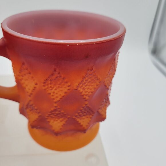 Lot Of 3 Vintage Fire King Mug Set ORANGE/ RED Kimberly Diamond Anchor Hocking - Picture 6 of 15